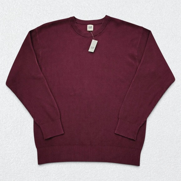 GAP Other - Gap Sweater Mens Large Burgundy Ribbed Crewneck Cotton Pullover Preppy NWT
